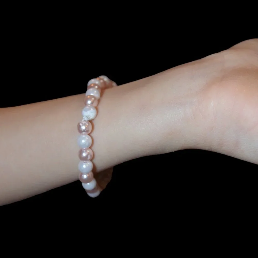 Handmade Pink&White Pearl beads Elastic bracelet